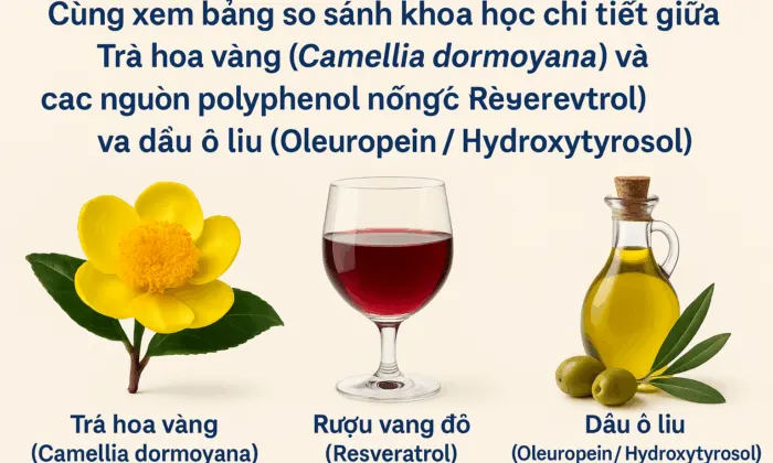 Bảng so sánh khoa học chi tiết giữa Trà hoa vàng và các nguồn polyphenol nổi tiếng khác