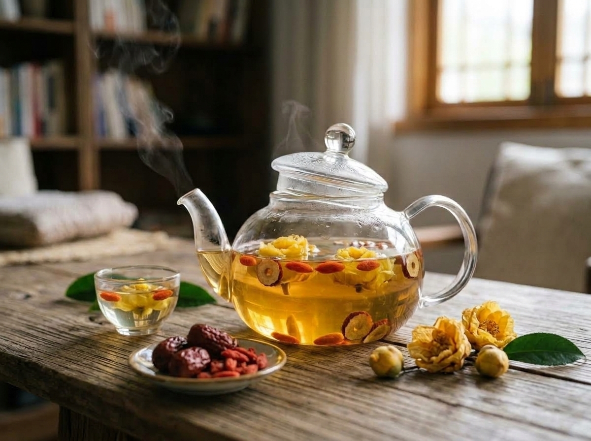 Tác dụng của trà hoa vàng hữu cơ tại Đà Lạt - Công thức phối hợp trà hoa vàng với kỷ tử và táo đỏ: Thức uống dưỡng nhan hoàn hảo